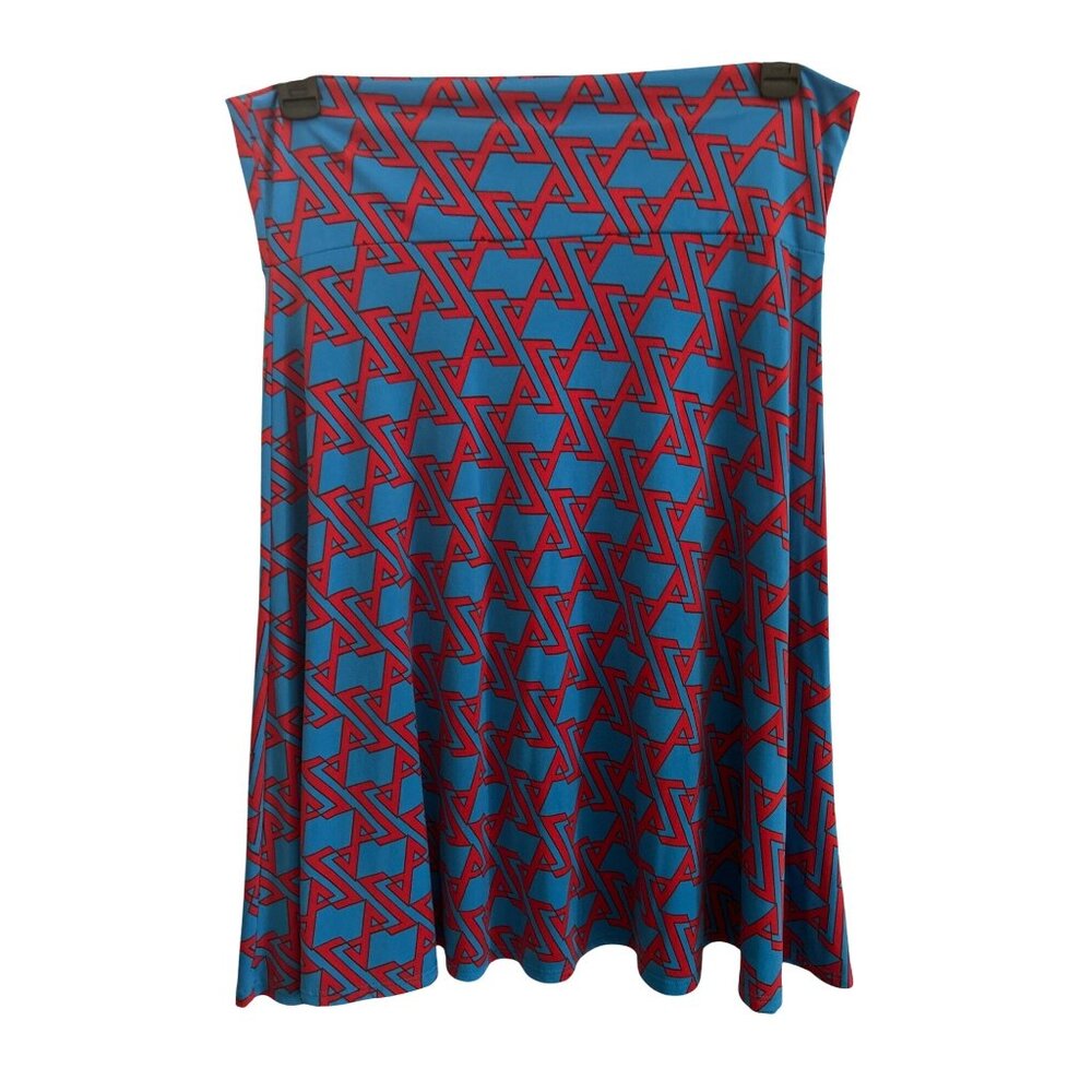 Lularoe Womens Blue & Red Geometric Print Elastic Waist Flared Stretch Skirt L